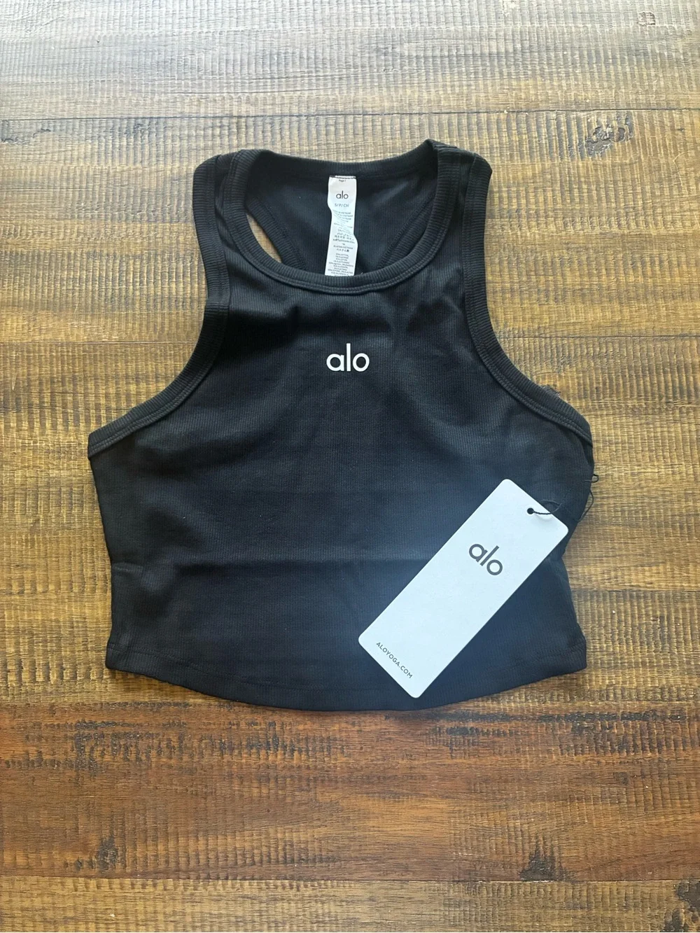 ALO Yoga Black Ribbed Racerback Crop Tank Top